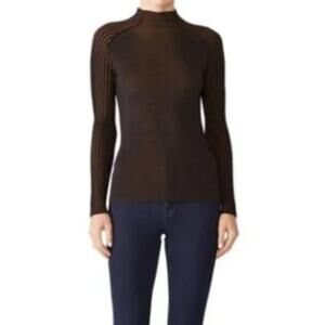 Dreyden | Romy Mock Neck Y2K Ribbed Knit Sweater Top Metallic Gold Navy Large